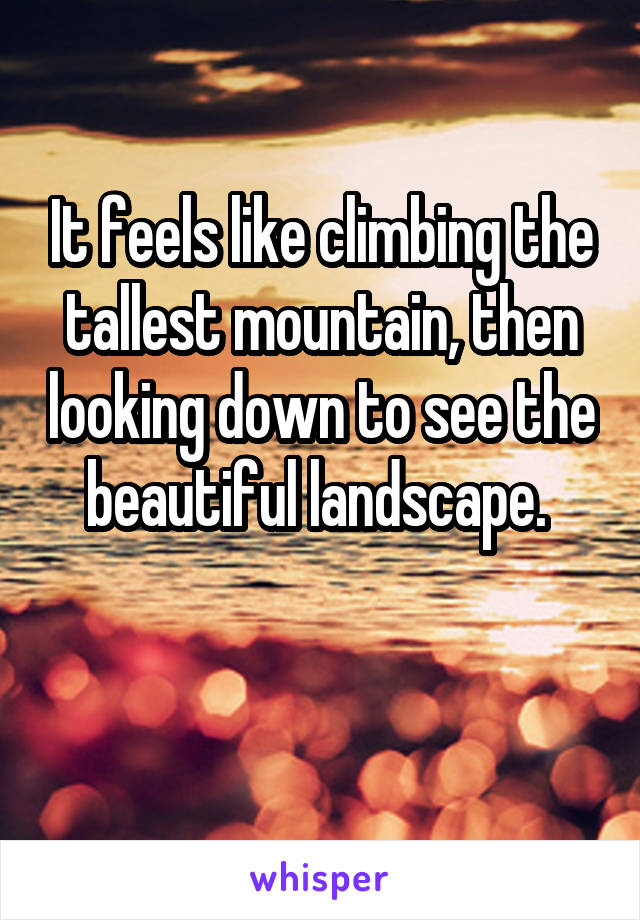 It feels like climbing the tallest mountain, then looking down to see the beautiful landscape. 

