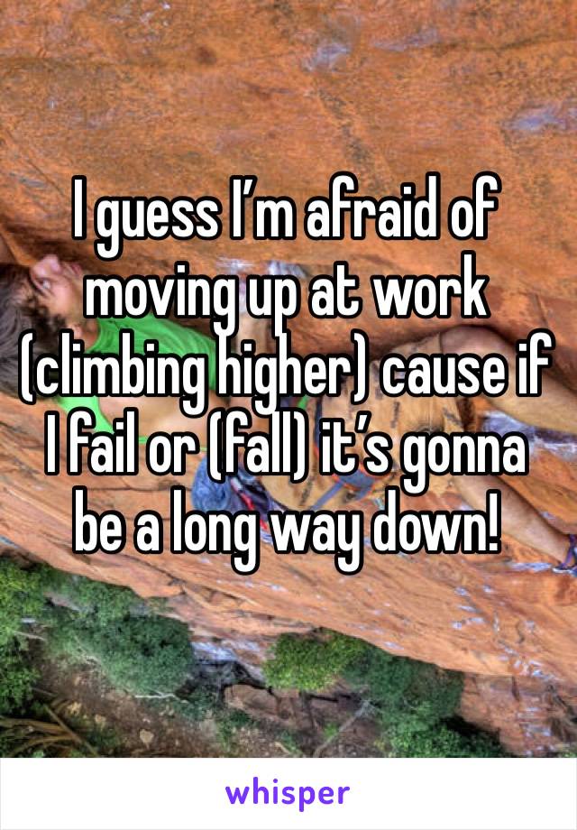 I guess I’m afraid of moving up at work (climbing higher) cause if I fail or (fall) it’s gonna be a long way down! 