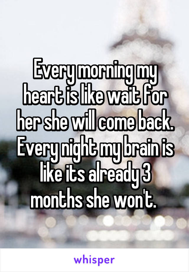 Every morning my heart is like wait for her she will come back.
Every night my brain is like its already 3 months she won't. 
