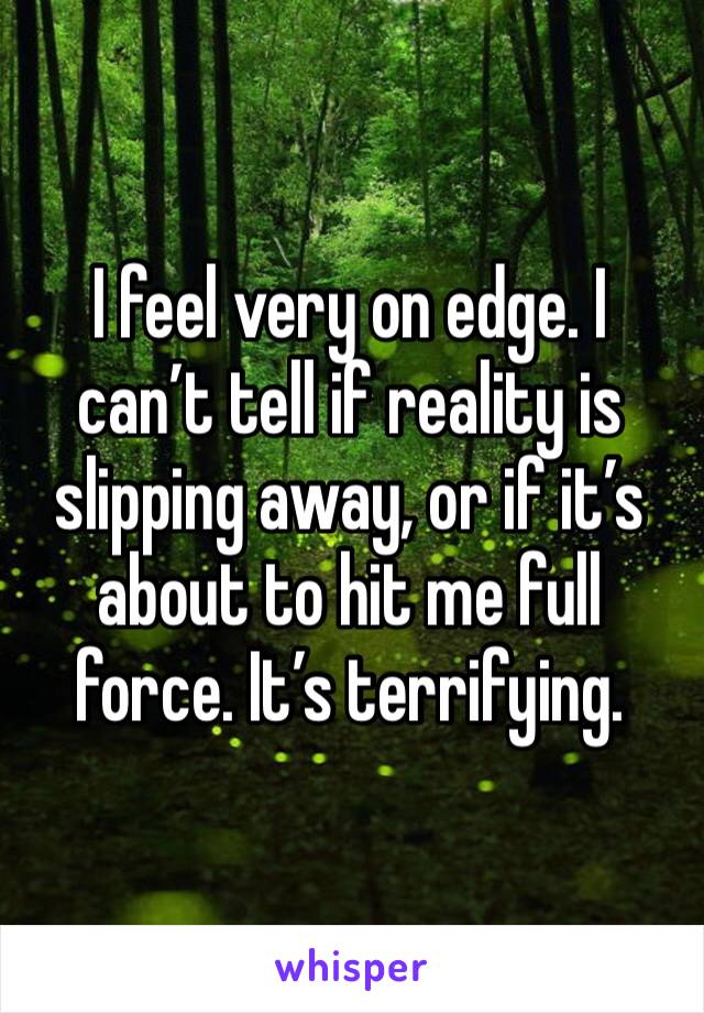I feel very on edge. I can’t tell if reality is slipping away, or if it’s about to hit me full force. It’s terrifying. 