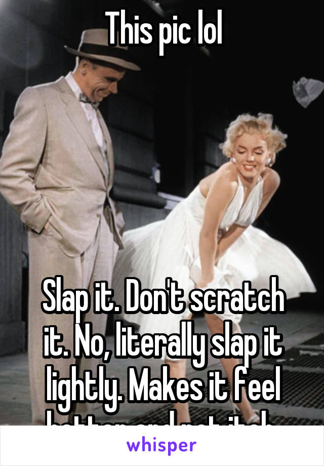 This pic lol





Slap it. Don't scratch it. No, literally slap it lightly. Makes it feel better and not itch.