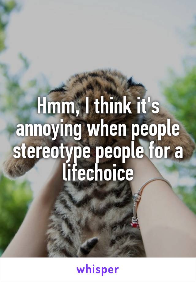 Hmm, I think it's annoying when people stereotype people for a lifechoice