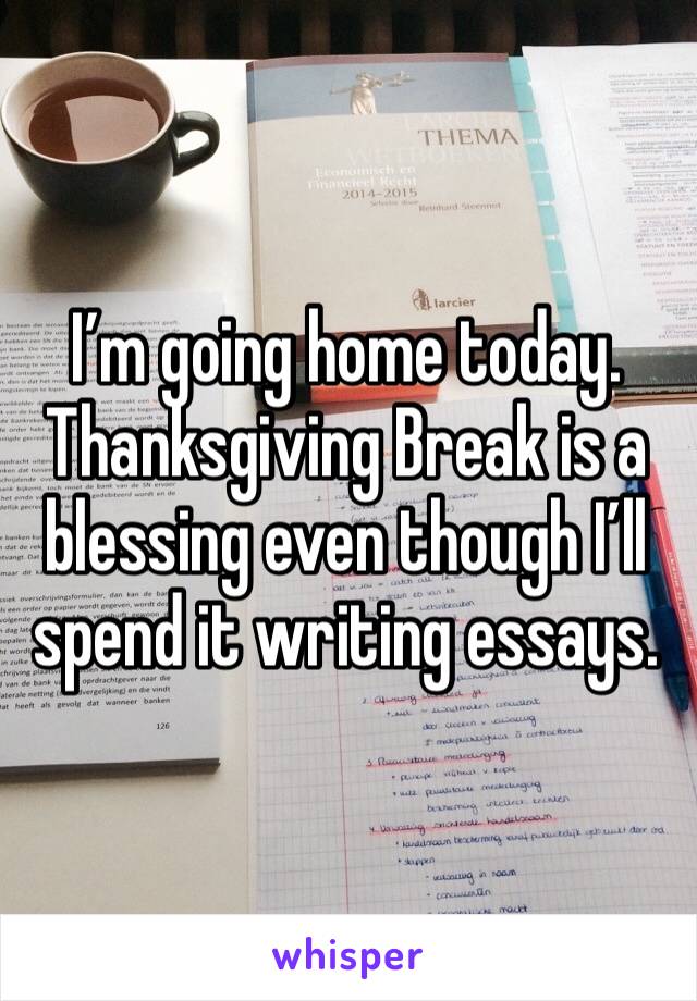 I’m going home today. Thanksgiving Break is a blessing even though I’ll spend it writing essays.