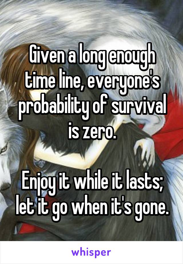 Given a long enough time line, everyone's probability of survival is zero.

Enjoy it while it lasts; let it go when it's gone.