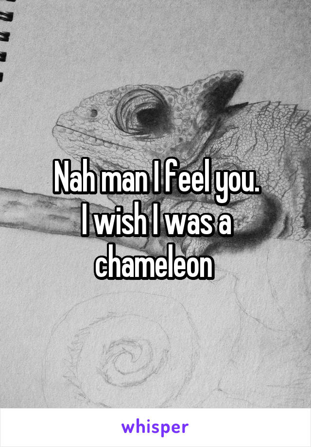 Nah man I feel you.
I wish I was a chameleon 