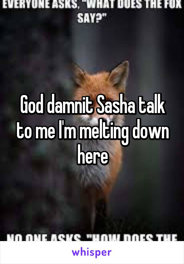 God damnit Sasha talk to me I'm melting down here