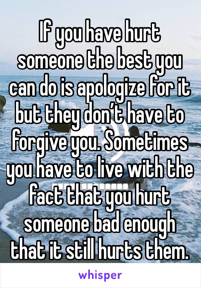 If you have hurt someone the best you can do is apologize for it but they don’t have to forgive you. Sometimes you have to live with the fact that you hurt someone bad enough that it still hurts them.