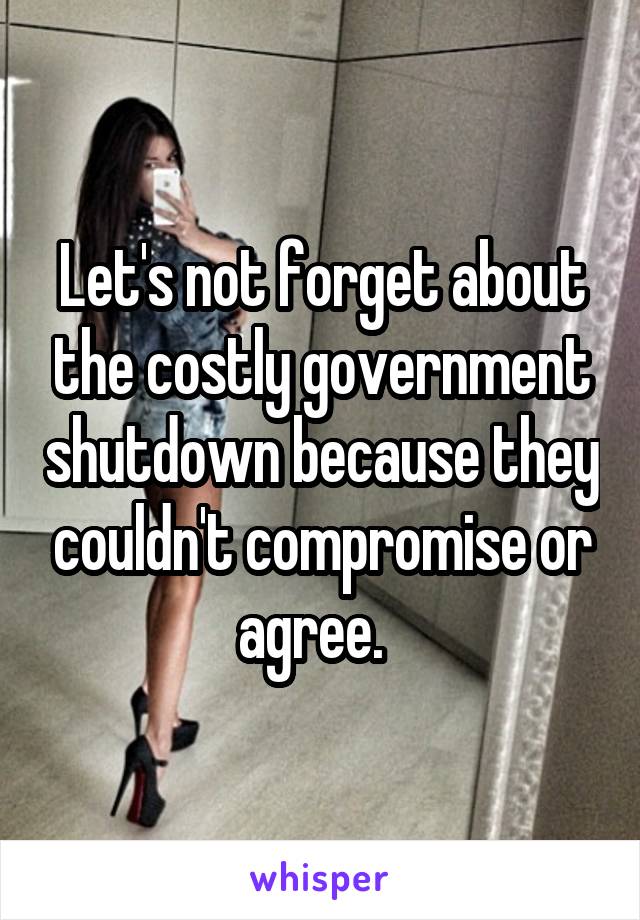 Let's not forget about the costly government shutdown because they couldn't compromise or agree.  