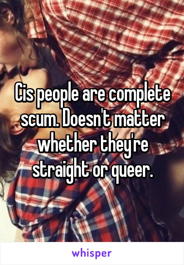 Cis people are complete scum. Doesn't matter whether they're straight or queer.