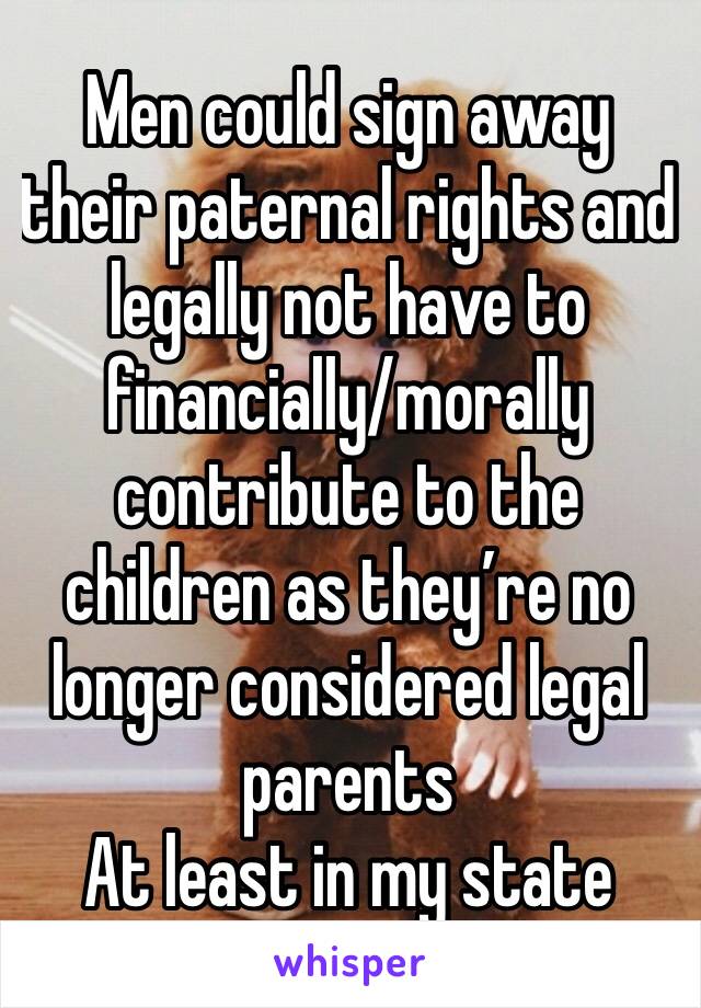 Men could sign away their paternal rights and legally not have to financially/morally contribute to the children as they’re no longer considered legal parents
At least in my state