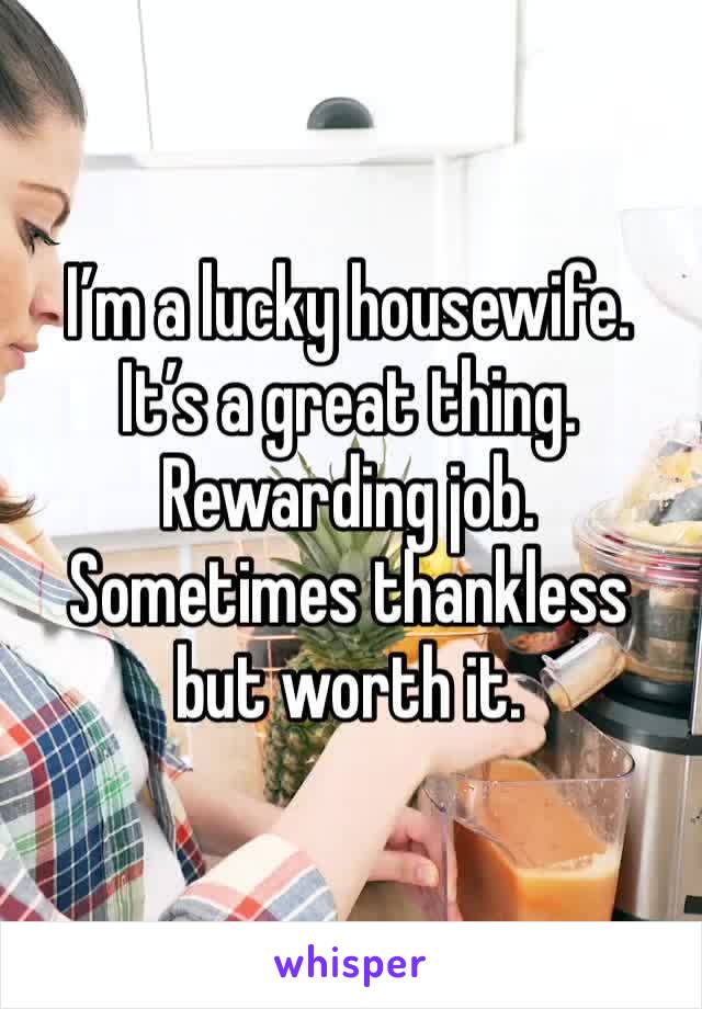 I’m a lucky housewife. It’s a great thing. Rewarding job. Sometimes thankless but worth it. 