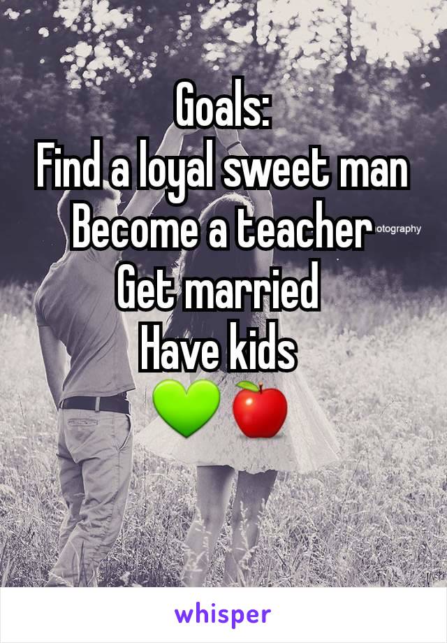 Goals:
Find a loyal sweet man
Become a teacher
Get married 
Have kids 
💚🍎
