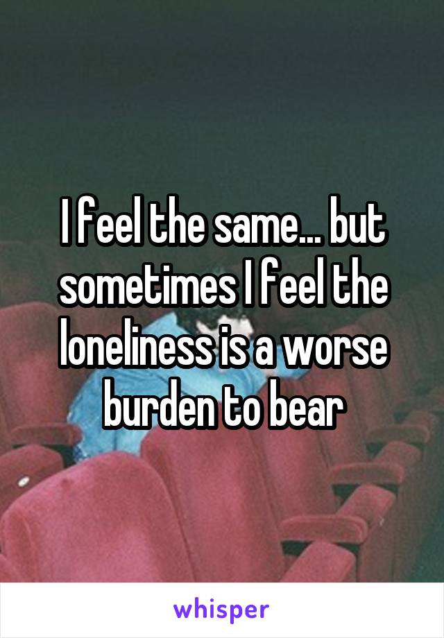 I feel the same... but sometimes I feel the loneliness is a worse burden to bear