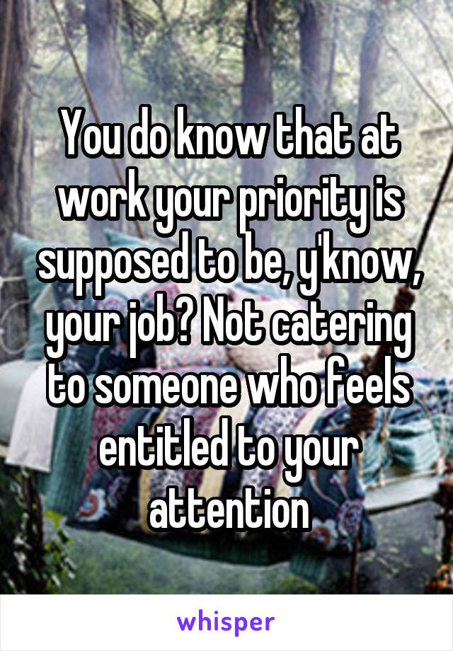 You do know that at work your priority is supposed to be, y'know, your job? Not catering to someone who feels entitled to your attention