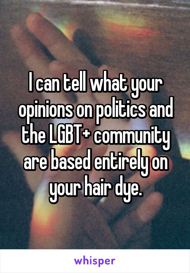 I can tell what your opinions on politics and the LGBT+ community are based entirely on your hair dye.