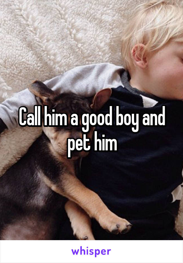 Call him a good boy and pet him
