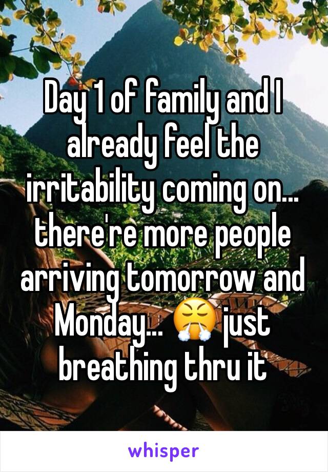 Day 1 of family and I already feel the irritability coming on... there're more people arriving tomorrow and Monday... 😤 just breathing thru it