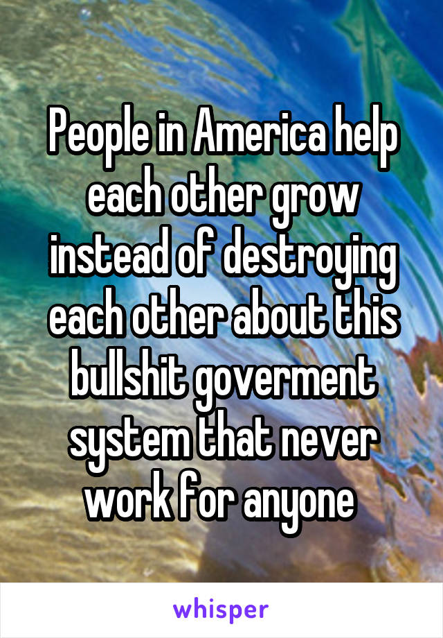 People in America help each other grow instead of destroying each other about this bullshit goverment system that never work for anyone 