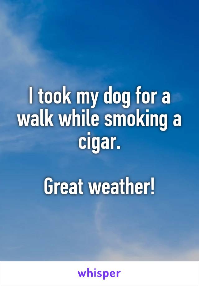 I took my dog for a walk while smoking a cigar.

 Great weather! 