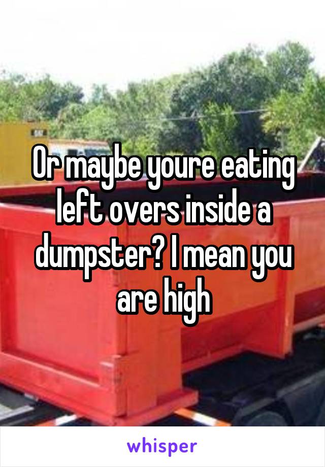 Or maybe youre eating left overs inside a dumpster? I mean you are high
