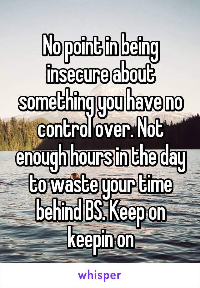 No point in being insecure about something you have no control over. Not enough hours in the day to waste your time behind BS. Keep on keepin on
