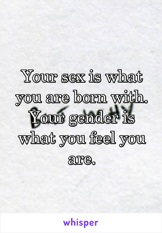 Your sex is what you are born with. Your gender is what you feel you are.