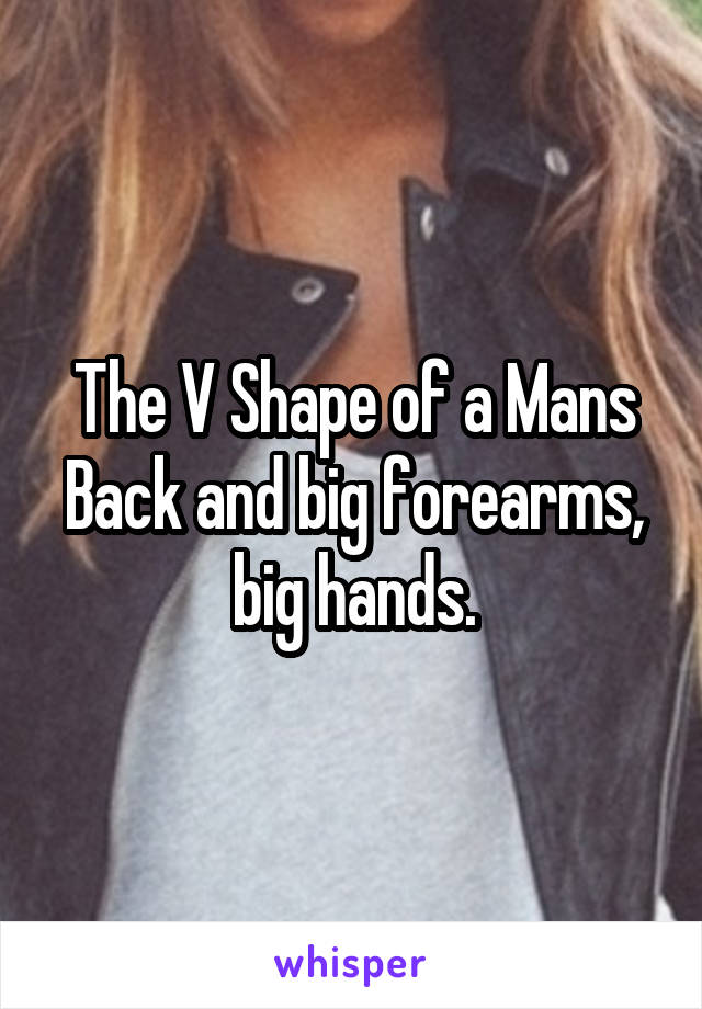 The V Shape of a Mans Back and big forearms, big hands.