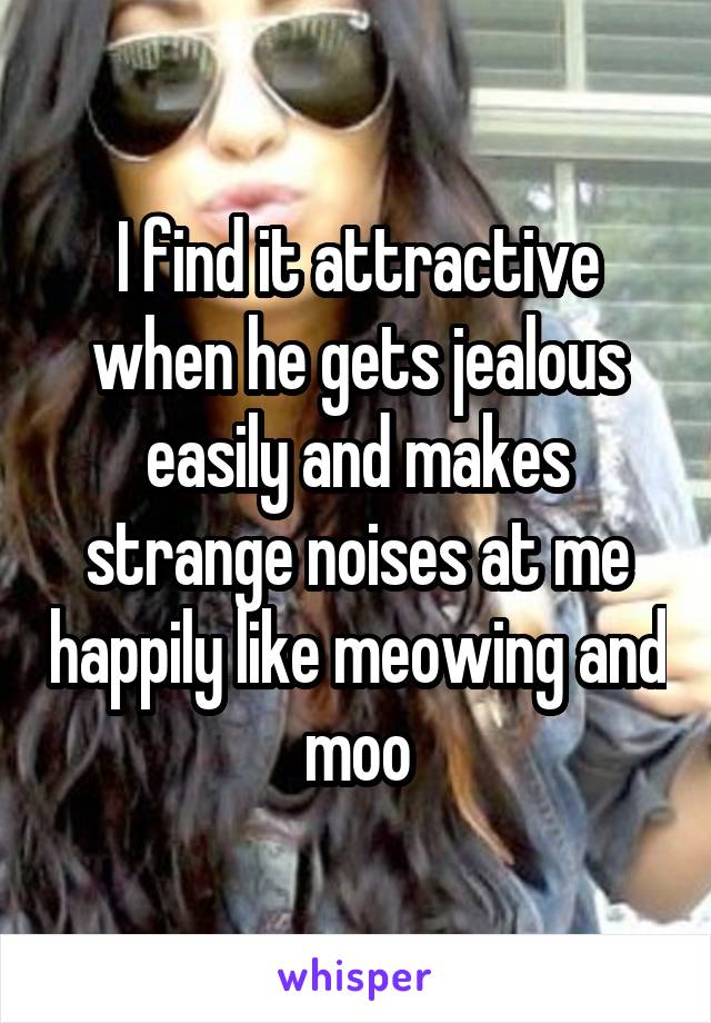 I find it attractive when he gets jealous easily and makes strange noises at me happily like meowing and moo