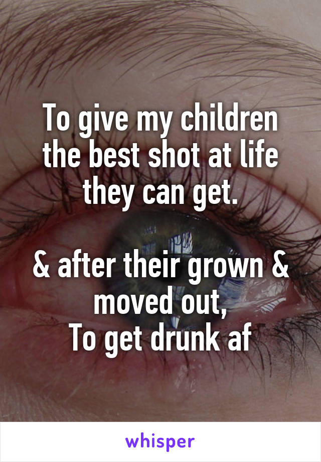 To give my children the best shot at life they can get.

& after their grown & moved out,
To get drunk af