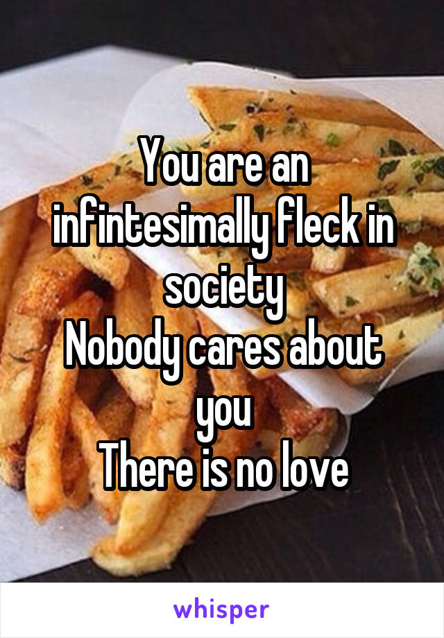 You are an infintesimally fleck in society
Nobody cares about you
There is no love