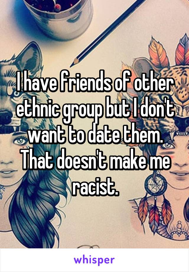 I have friends of other ethnic group but I don't want to date them. That doesn't make me racist.