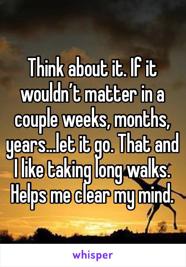 Think about it. If it wouldn’t matter in a couple weeks, months, years...let it go. That and I like taking long walks. Helps me clear my mind. 