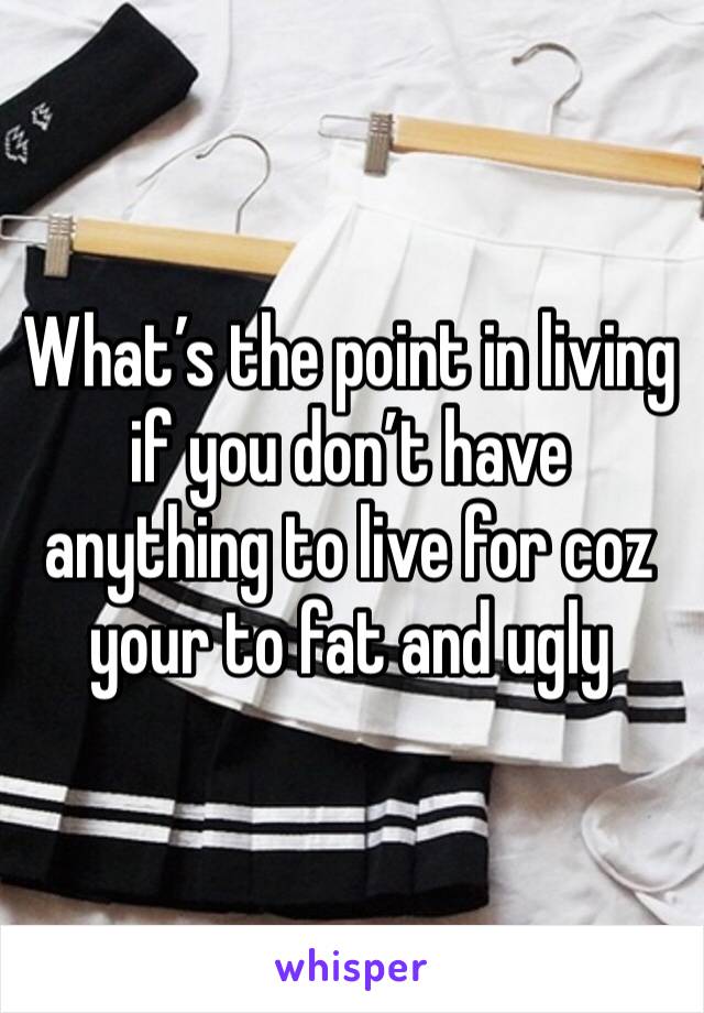 What’s the point in living if you don’t have anything to live for coz your to fat and ugly 