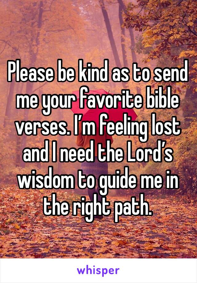 Please be kind as to send me your favorite bible verses. I’m feeling lost and I need the Lord’s wisdom to guide me in the right path. 