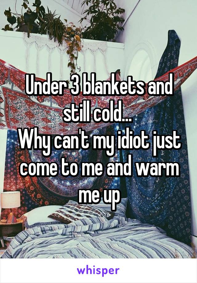 Under 3 blankets and still cold... 
Why can't my idiot just come to me and warm me up