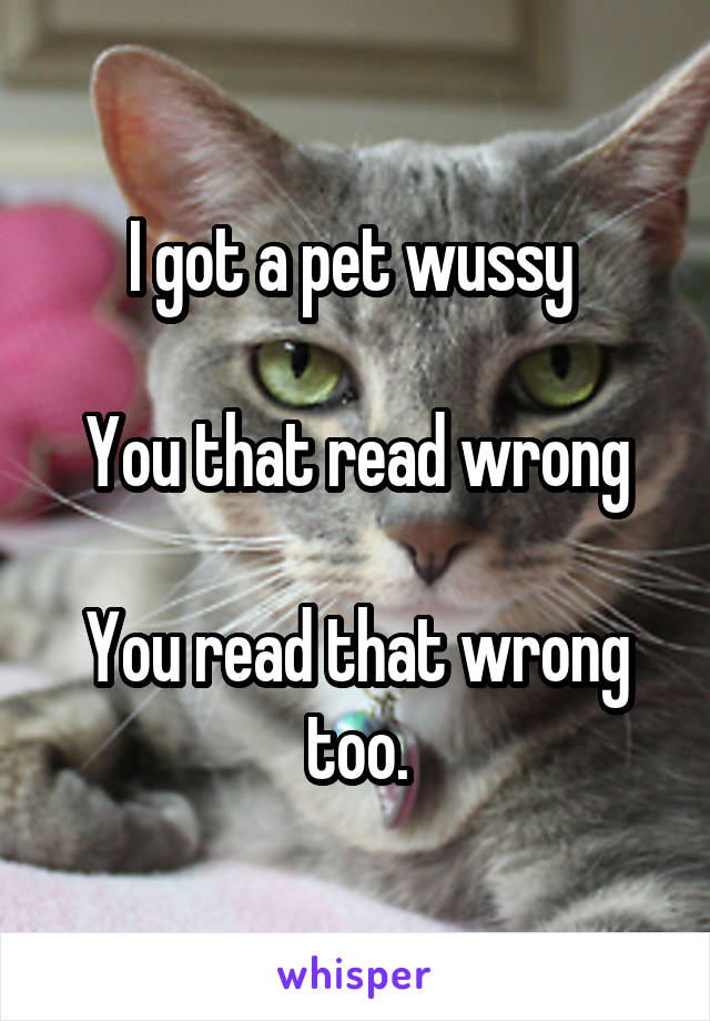 I got a pet wussy 

You that read wrong

You read that wrong too.
