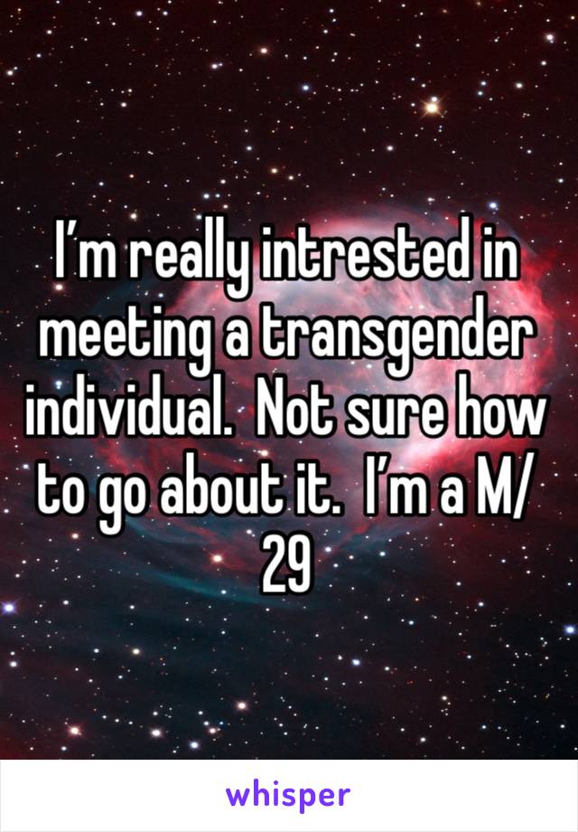 I’m really intrested in meeting a transgender individual.  Not sure how to go about it.  I’m a M/29