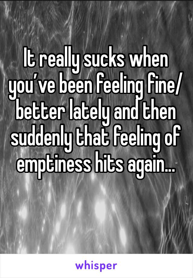 It really sucks when you’ve been feeling fine/better lately and then suddenly that feeling of emptiness hits again... 
