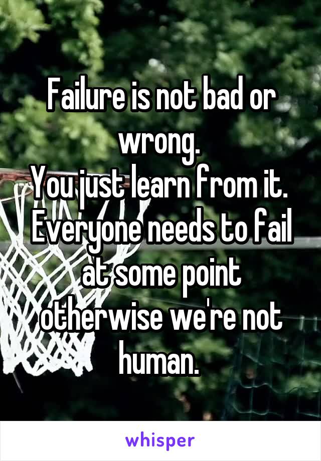 Failure is not bad or wrong. 
You just learn from it. 
Everyone needs to fail at some point otherwise we're not human. 