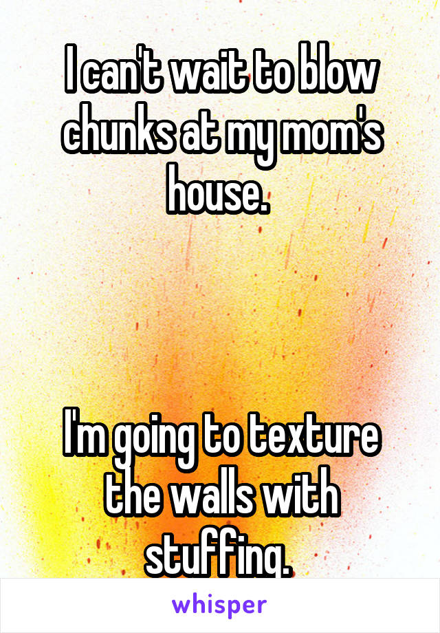 I can't wait to blow chunks at my mom's house. 



I'm going to texture the walls with stuffing. 