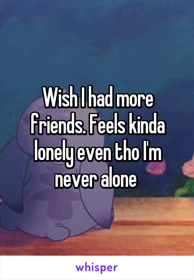 Wish I had more friends. Feels kinda lonely even tho I'm never alone 