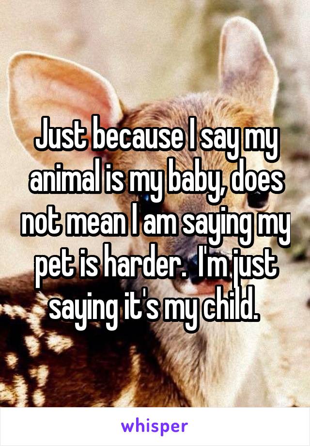 Just because I say my animal is my baby, does not mean I am saying my pet is harder.  I'm just saying it's my child. 