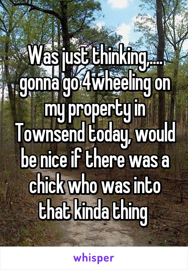 Was just thinking,.... gonna go 4wheeling on my property in Townsend today, would be nice if there was a chick who was into that kinda thing 