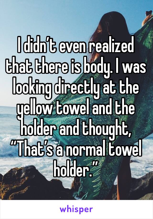 I didn’t even realized that there is body. I was looking directly at the yellow towel and the holder and thought, “That’s a normal towel holder.”