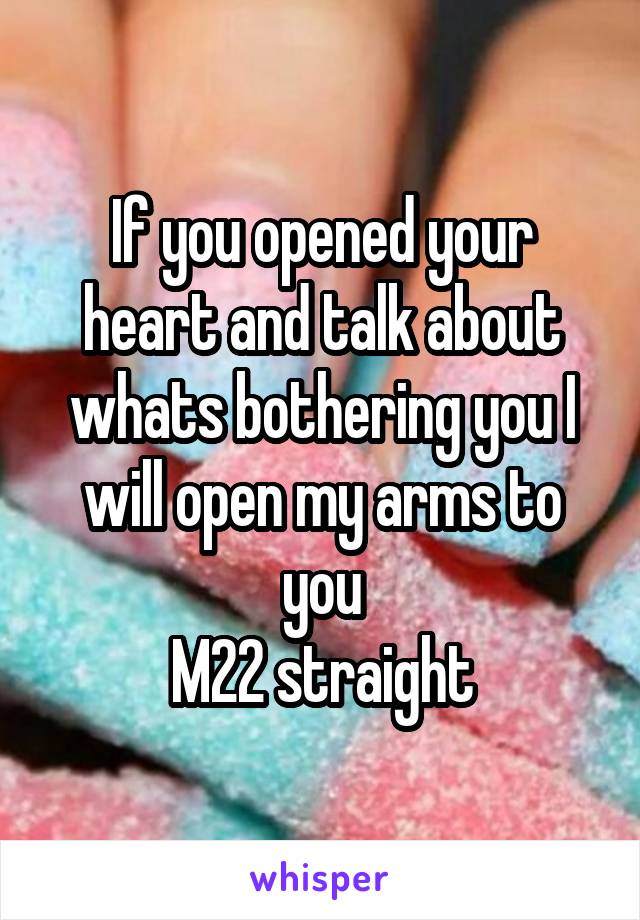 If you opened your heart and talk about whats bothering you I will open my arms to you
M22 straight