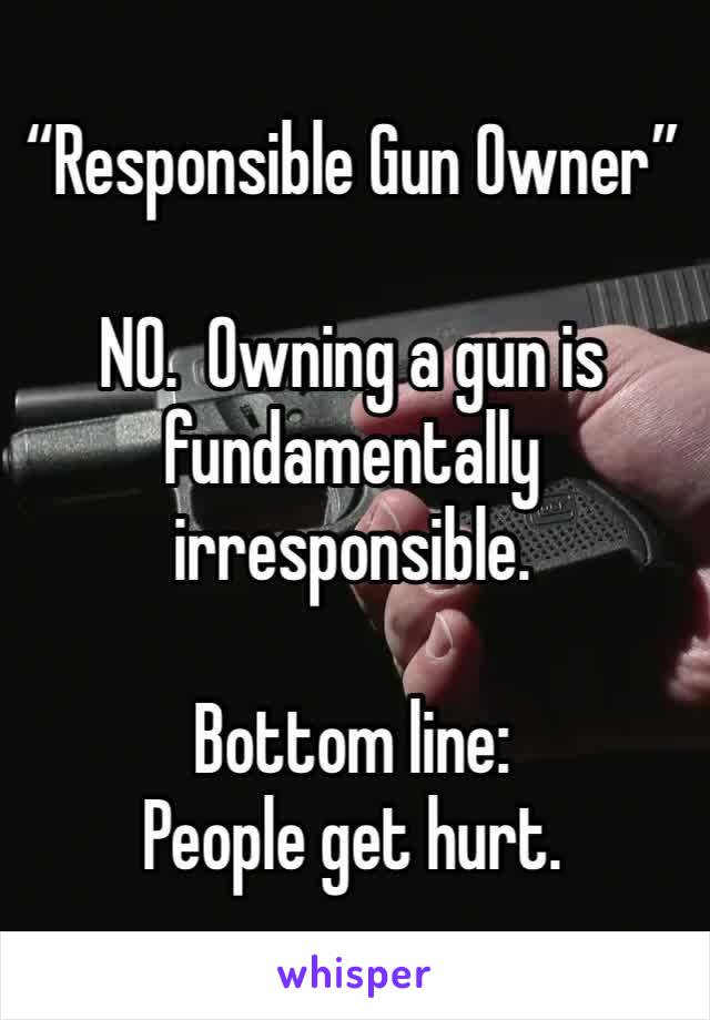 “Responsible Gun Owner”

NO.  Owning a gun is fundamentally irresponsible.  

Bottom line: 
People get hurt.  