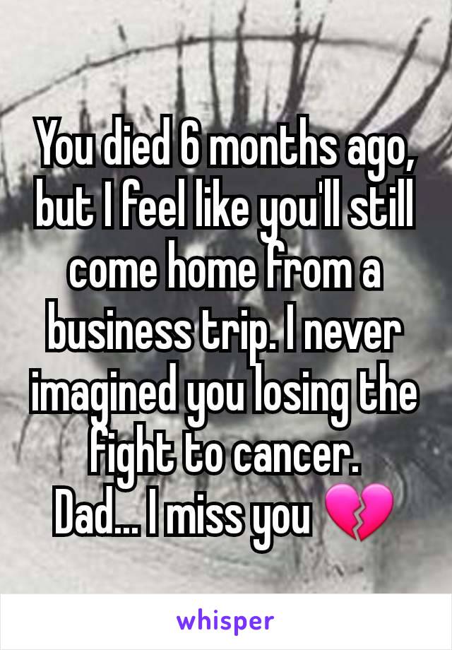 You died 6 months ago, but I feel like you'll still come home from a business trip. I never imagined you losing the fight to cancer.
Dad... I miss you 💔