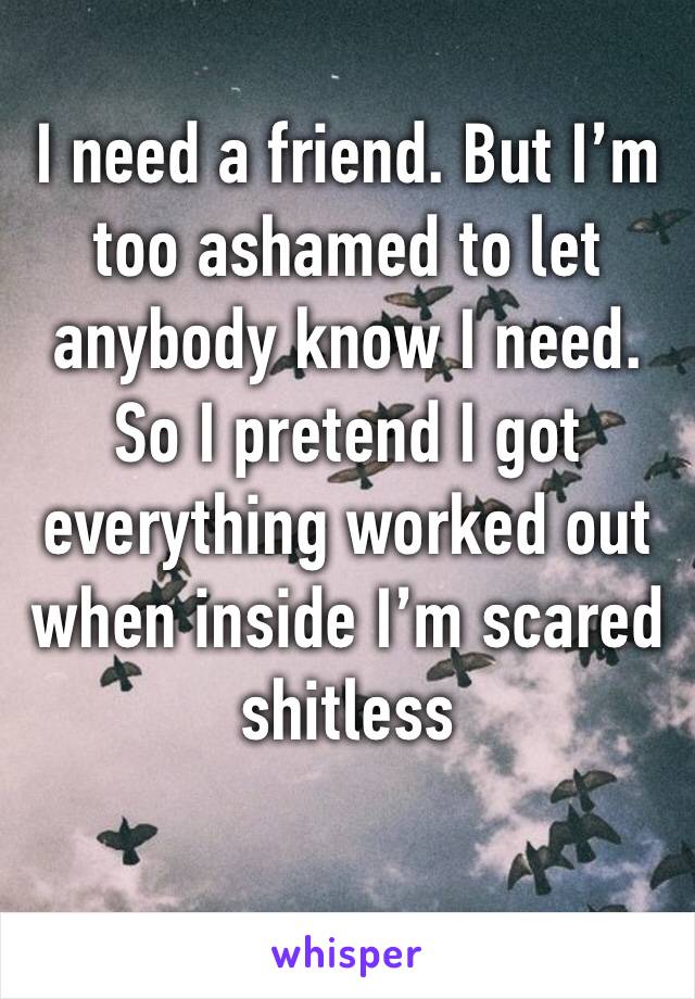 I need a friend. But I’m too ashamed to let anybody know I need. So I pretend I got everything worked out when inside I’m scared shitless 