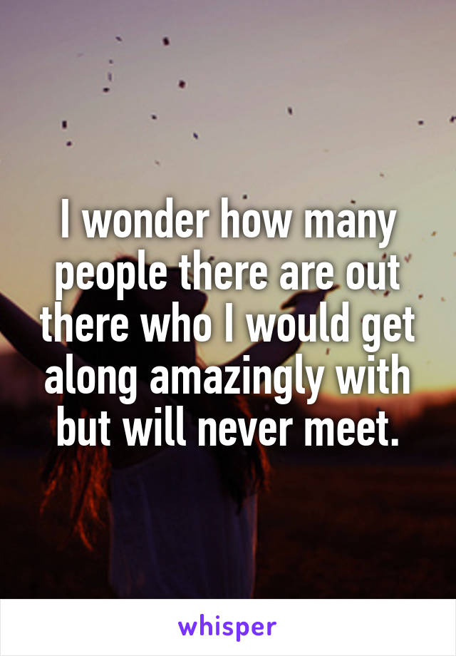 I wonder how many people there are out there who I would get along amazingly with but will never meet.