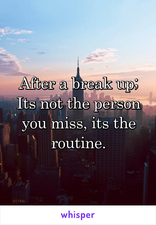 After a break up; Its not the person you miss, its the routine.